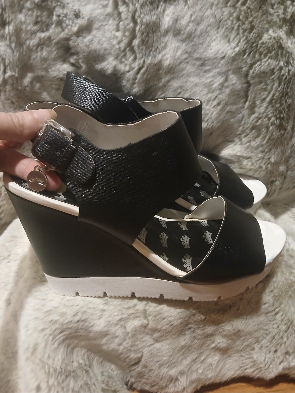 Juicy Couture Black and White Platform Wedge Sandals